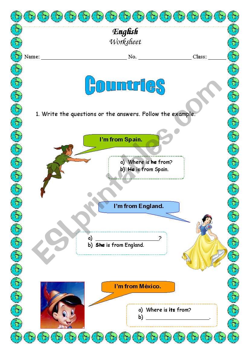 Countries worksheet part 1 worksheet