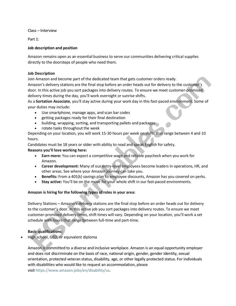 Amazon interview worksheet