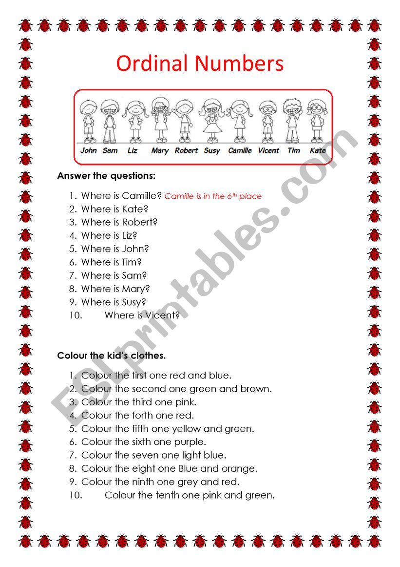 Ordinal Numbers worksheet