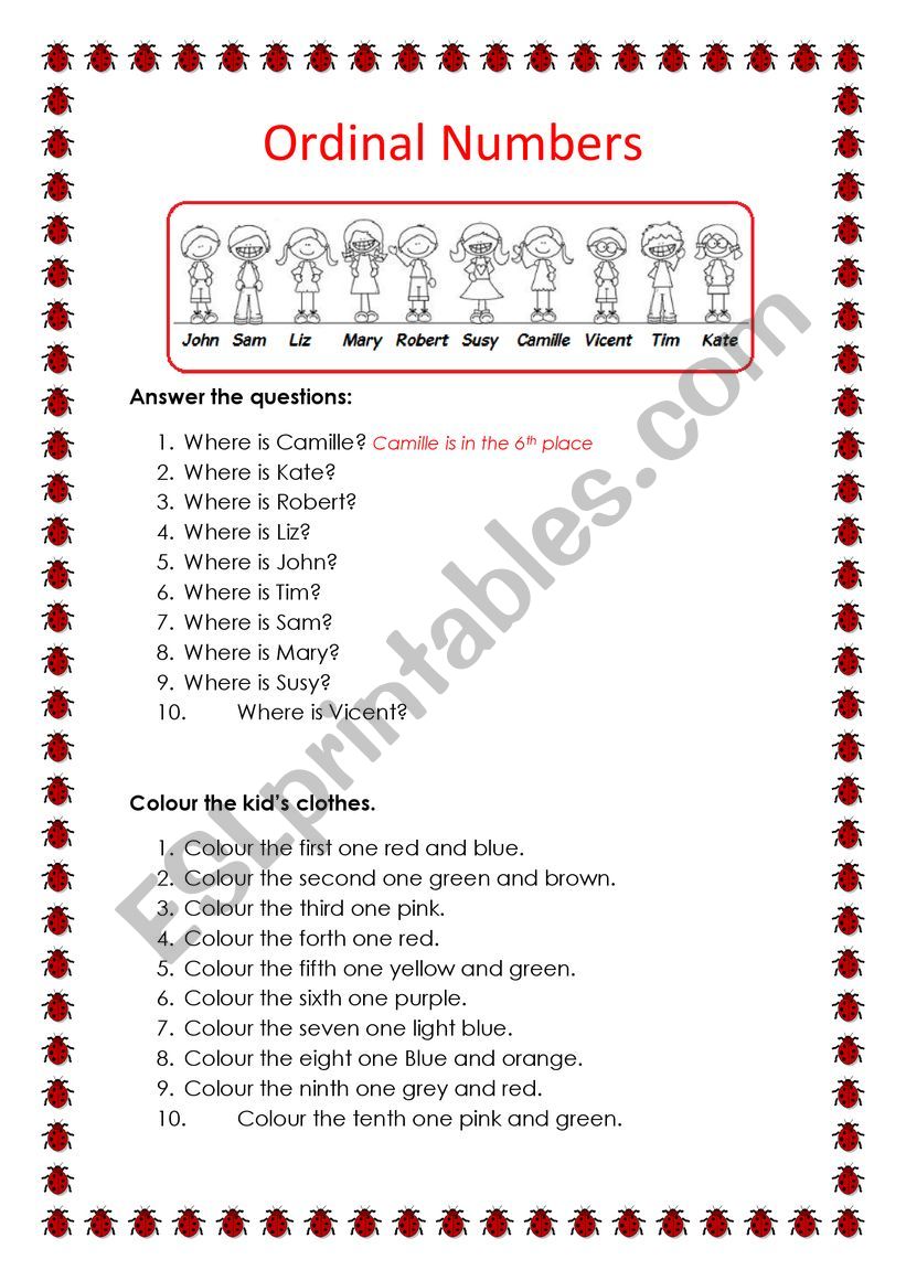 Ordinal Numbers worksheet