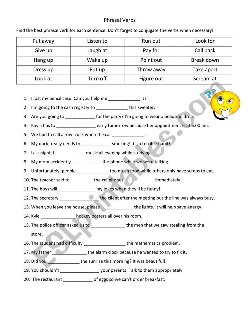 Phrasal Verbs  worksheet