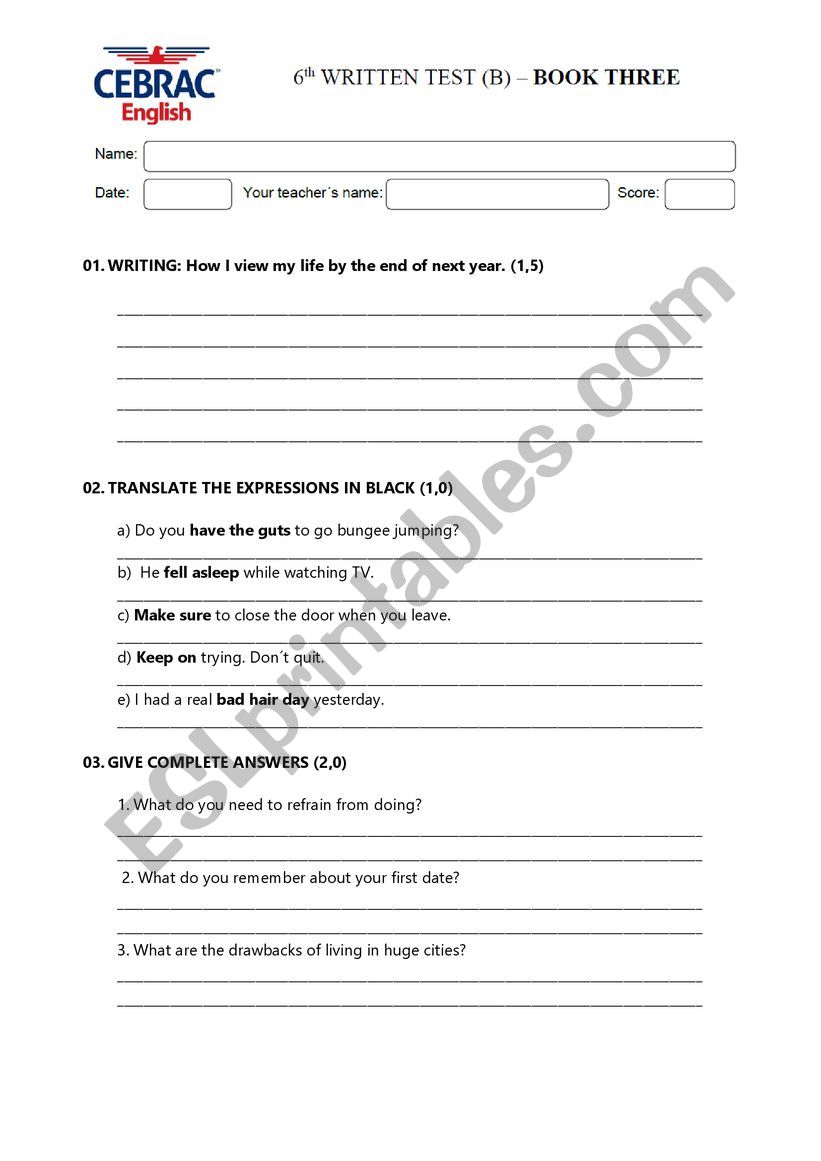 test esl worksheet