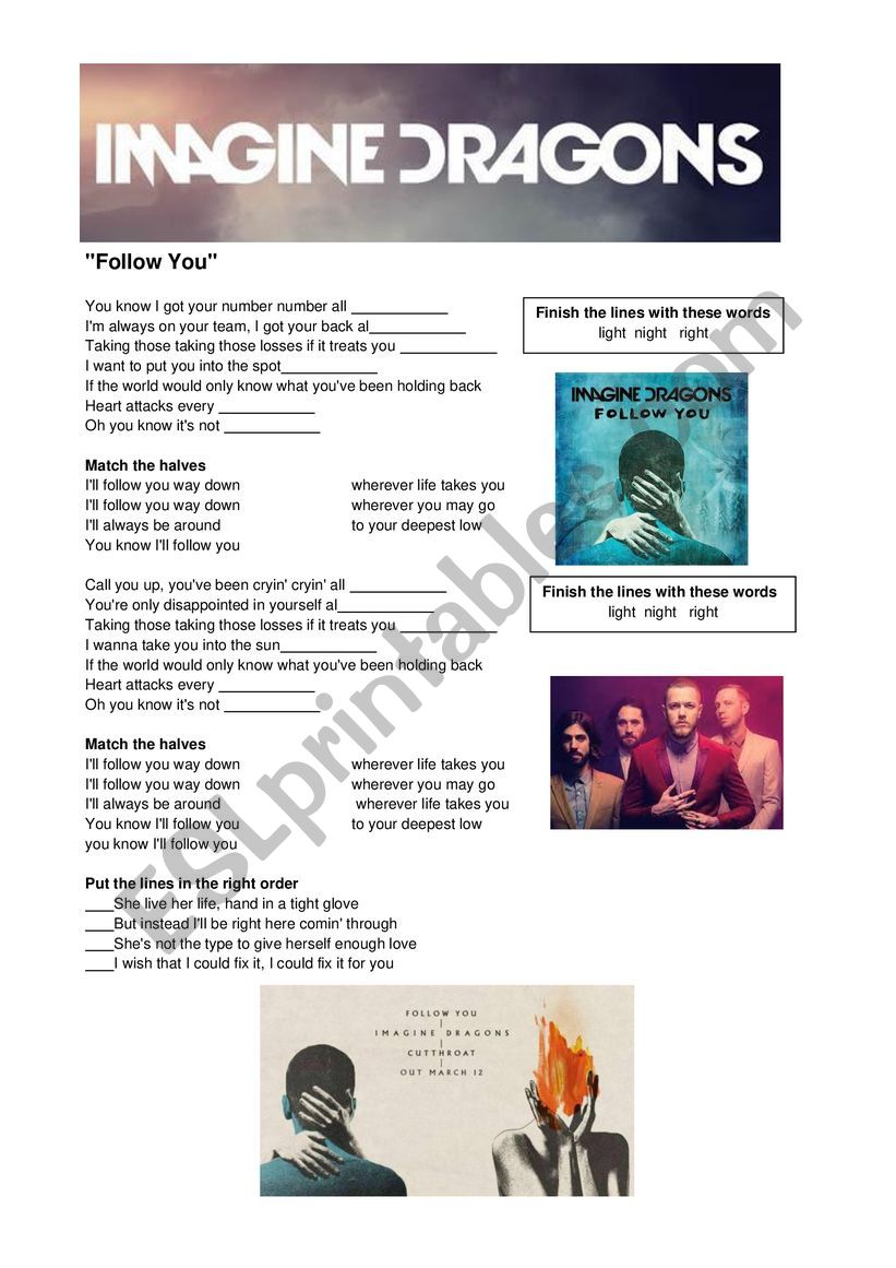 Follow You by Imagine Dragons worksheet