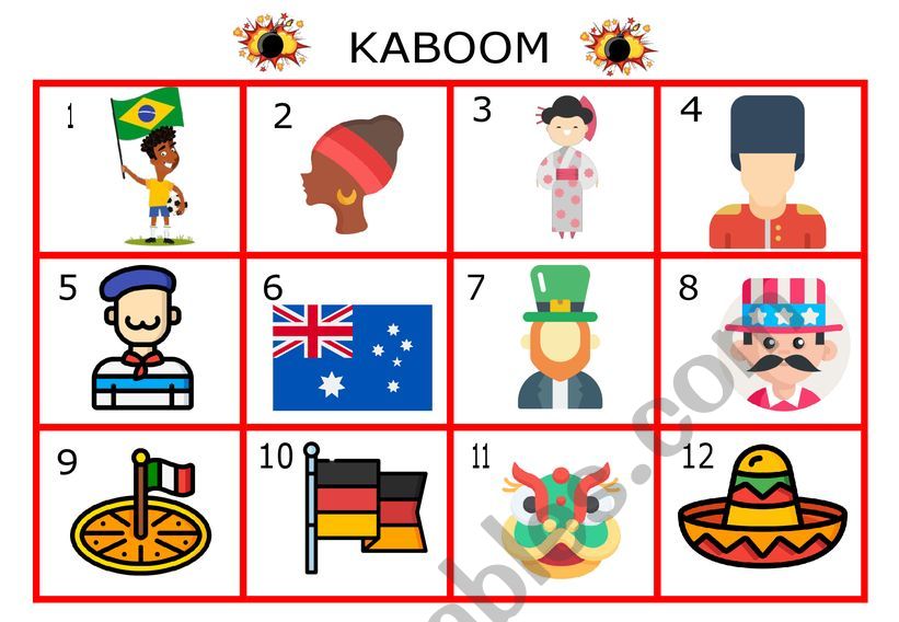 NATIONALITIES KABOOM worksheet