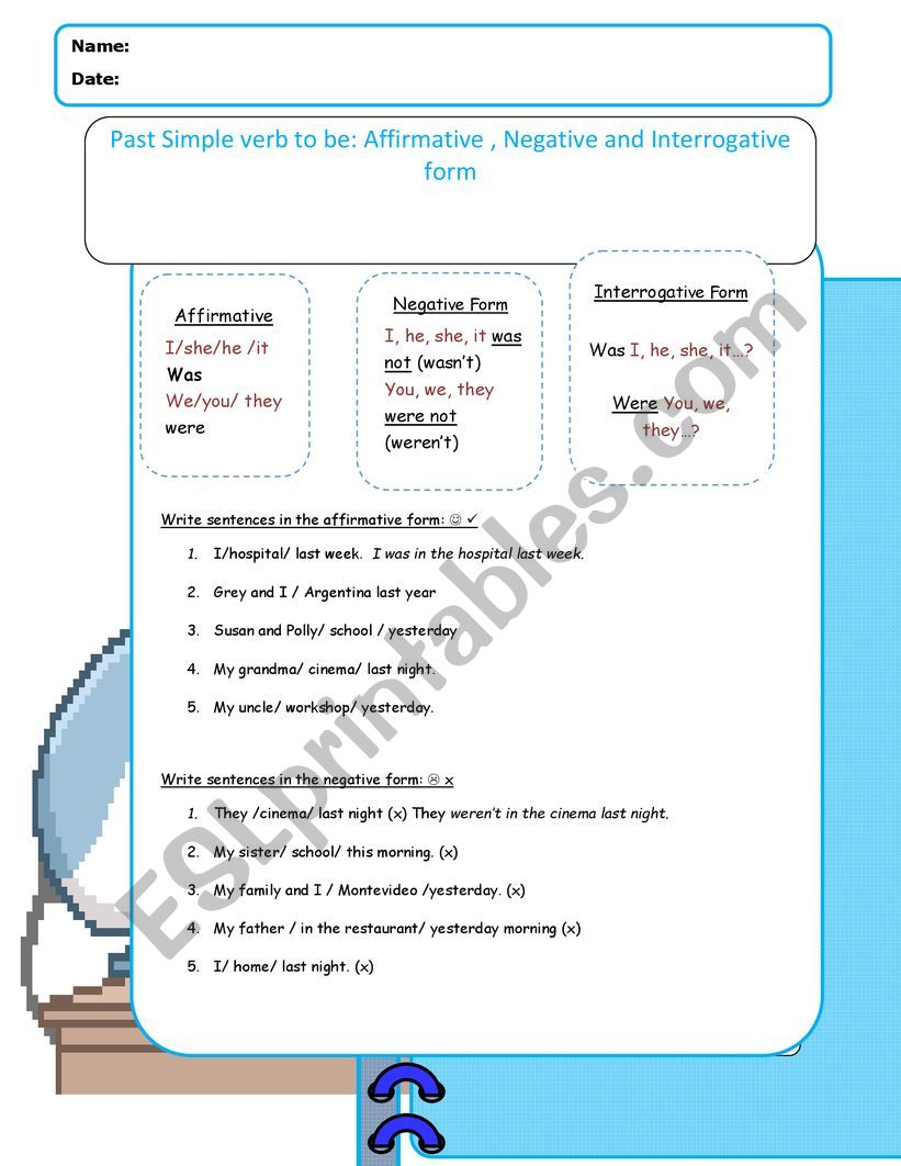 Past of verb to be drilling exercise