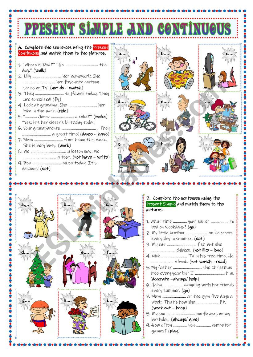 PRESENT SIMPLE and CONTINUOUS worksheet