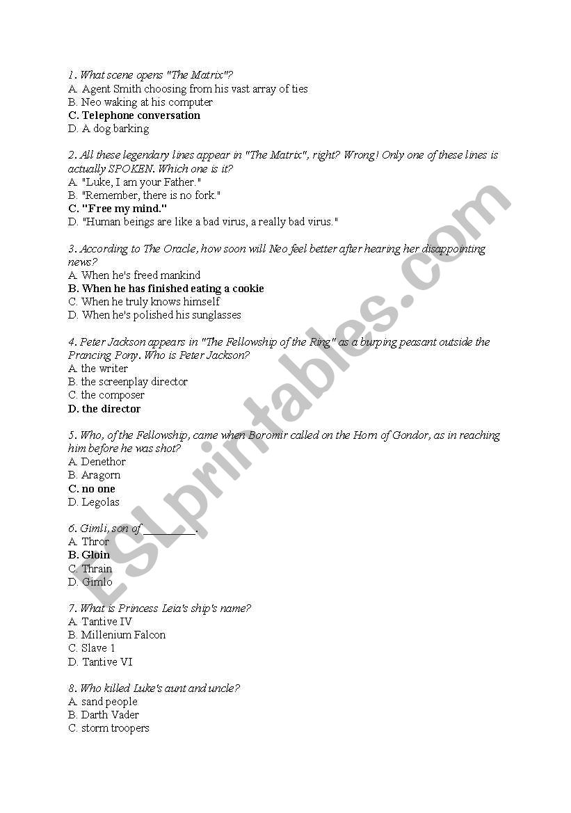 Movie Trivia worksheet