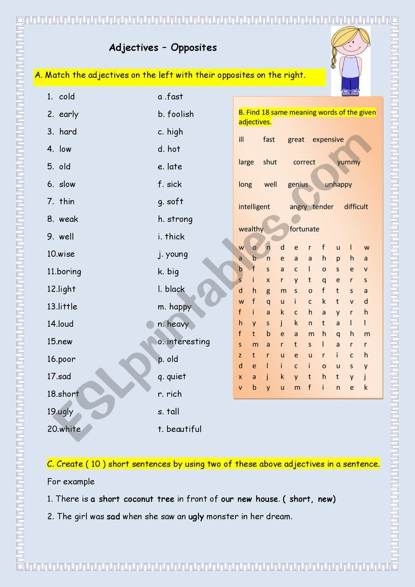 Adjectives for writing  worksheet