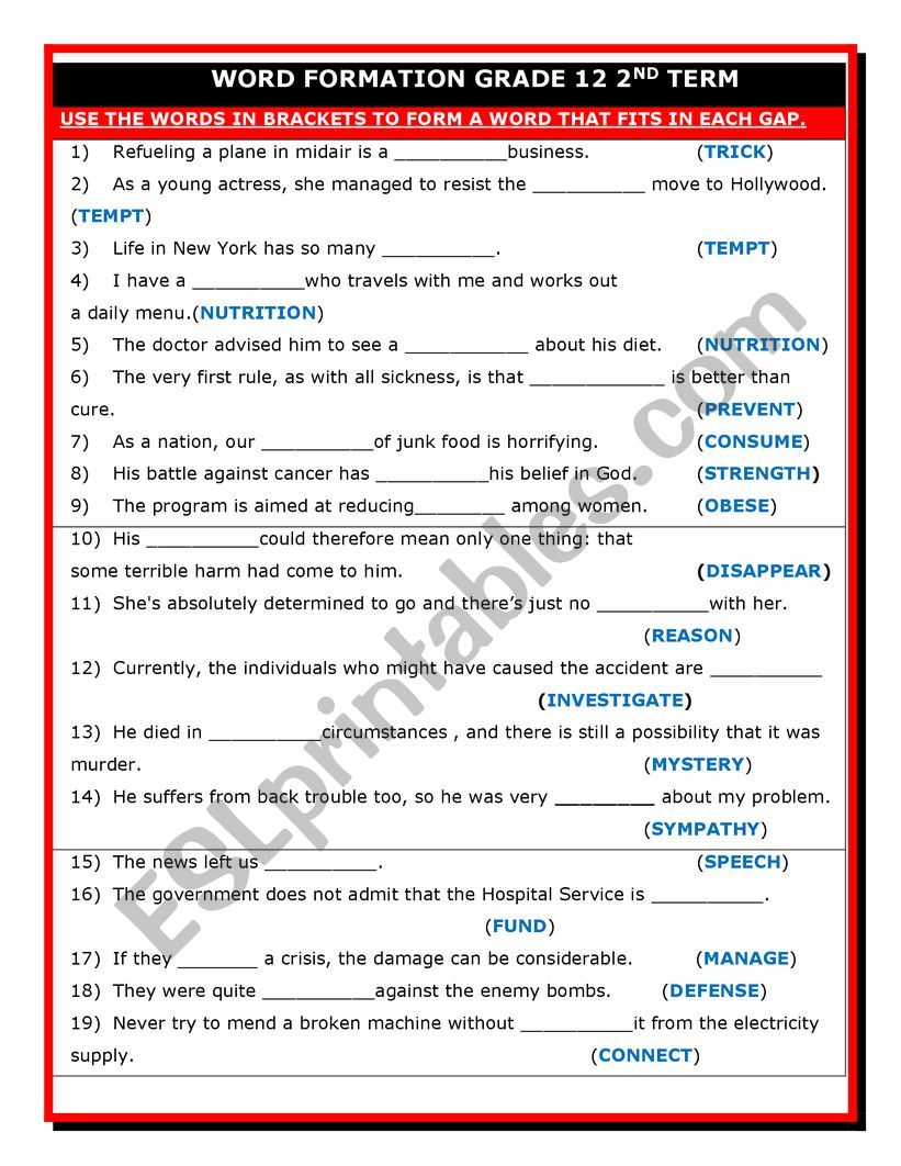 Vocabulary (WORD FORMATION) worksheet