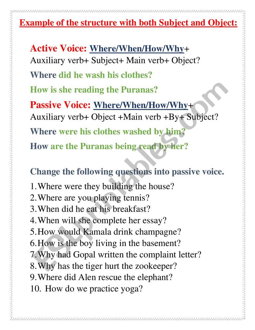Worksheet of Passive voice of Wh questions