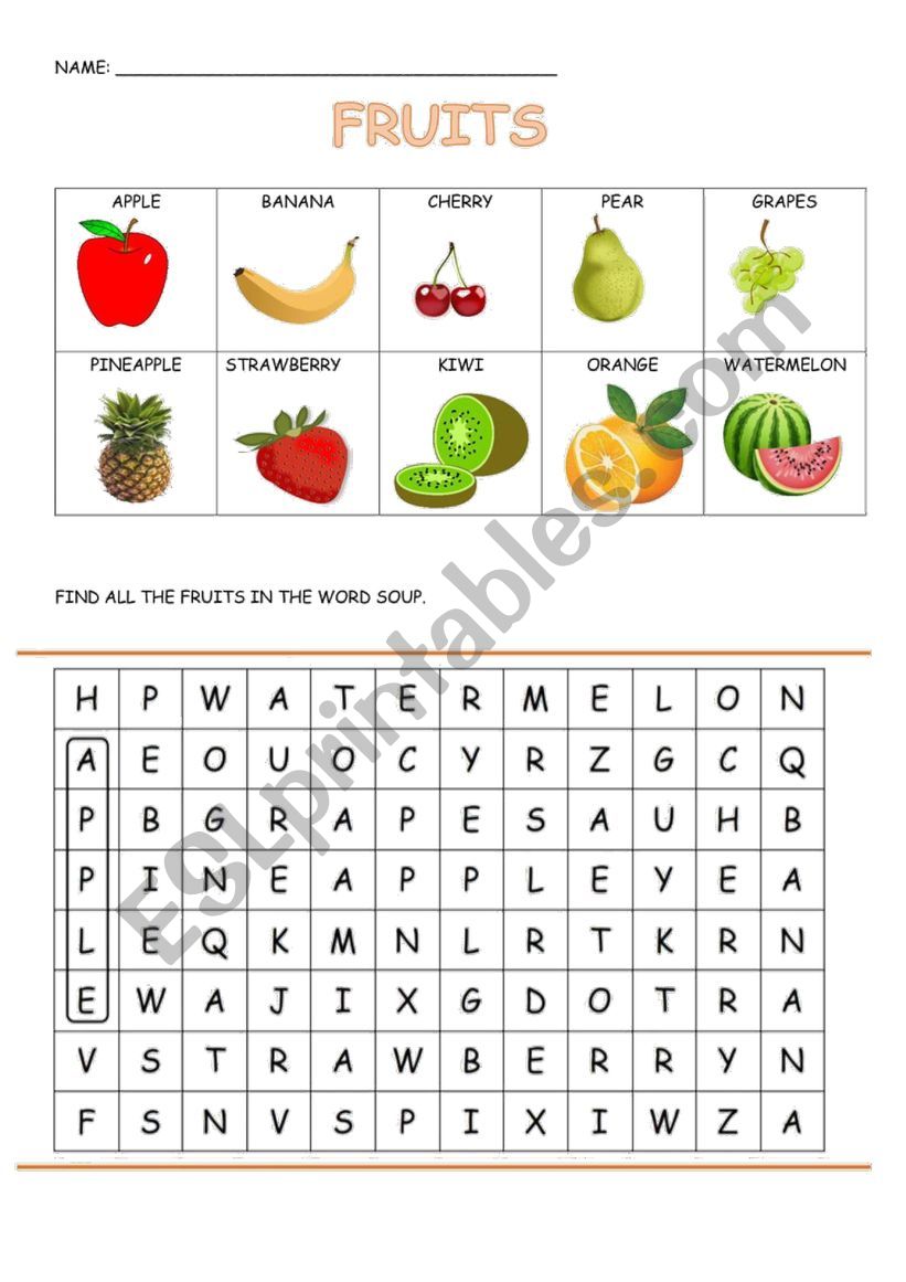 Fruits worksheet