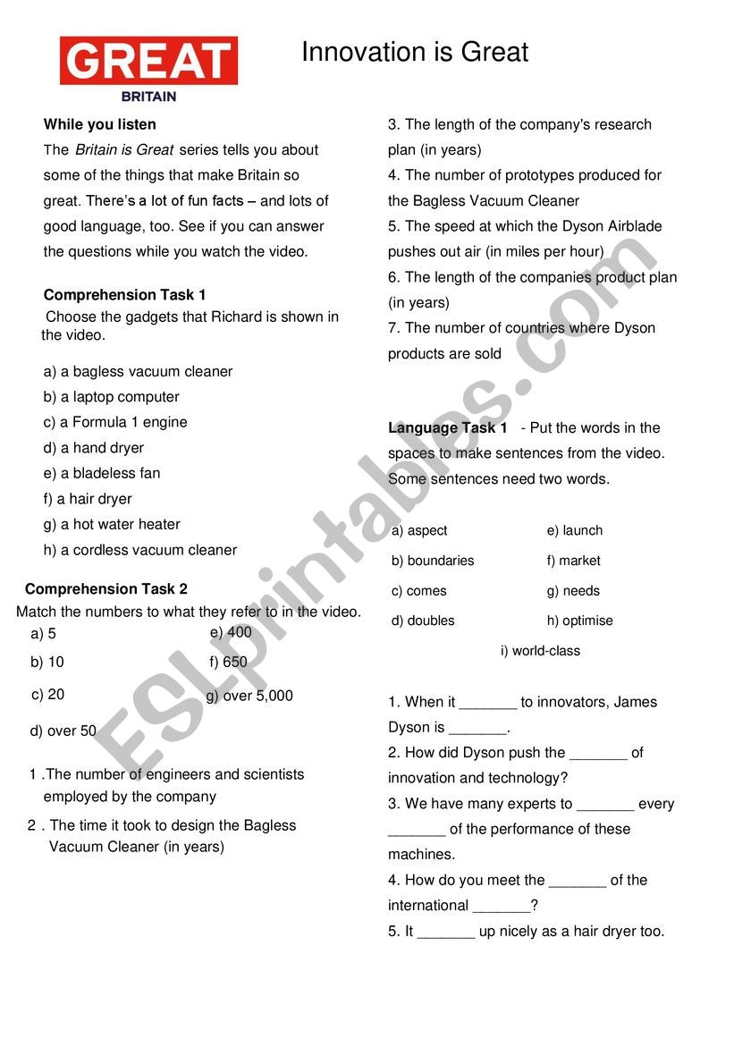 Innovation in Business worksheet