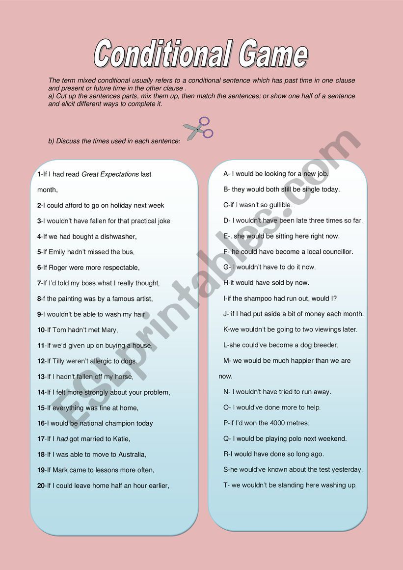 Sentences parts matching worksheet