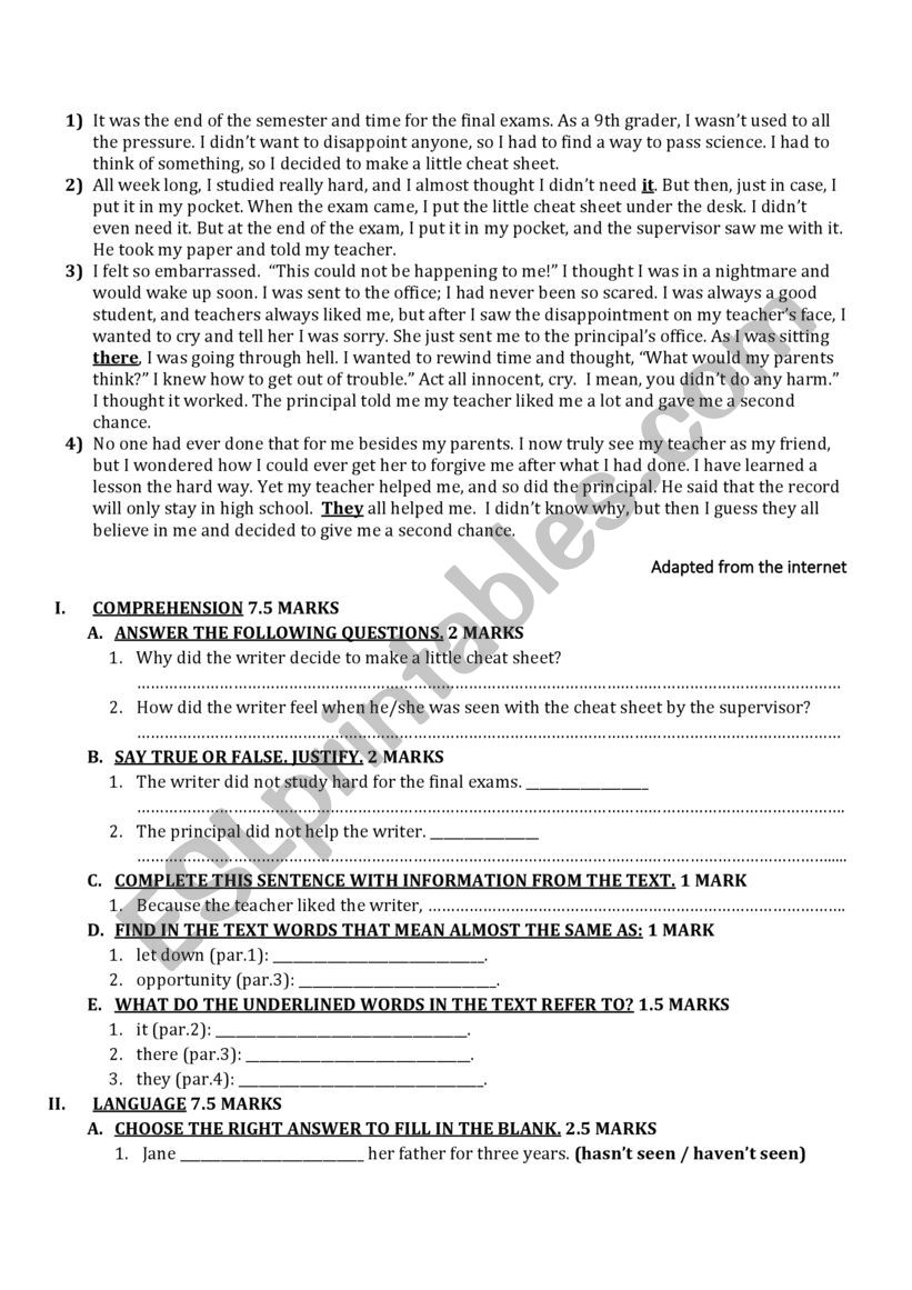 GLOBAL TEST worksheet