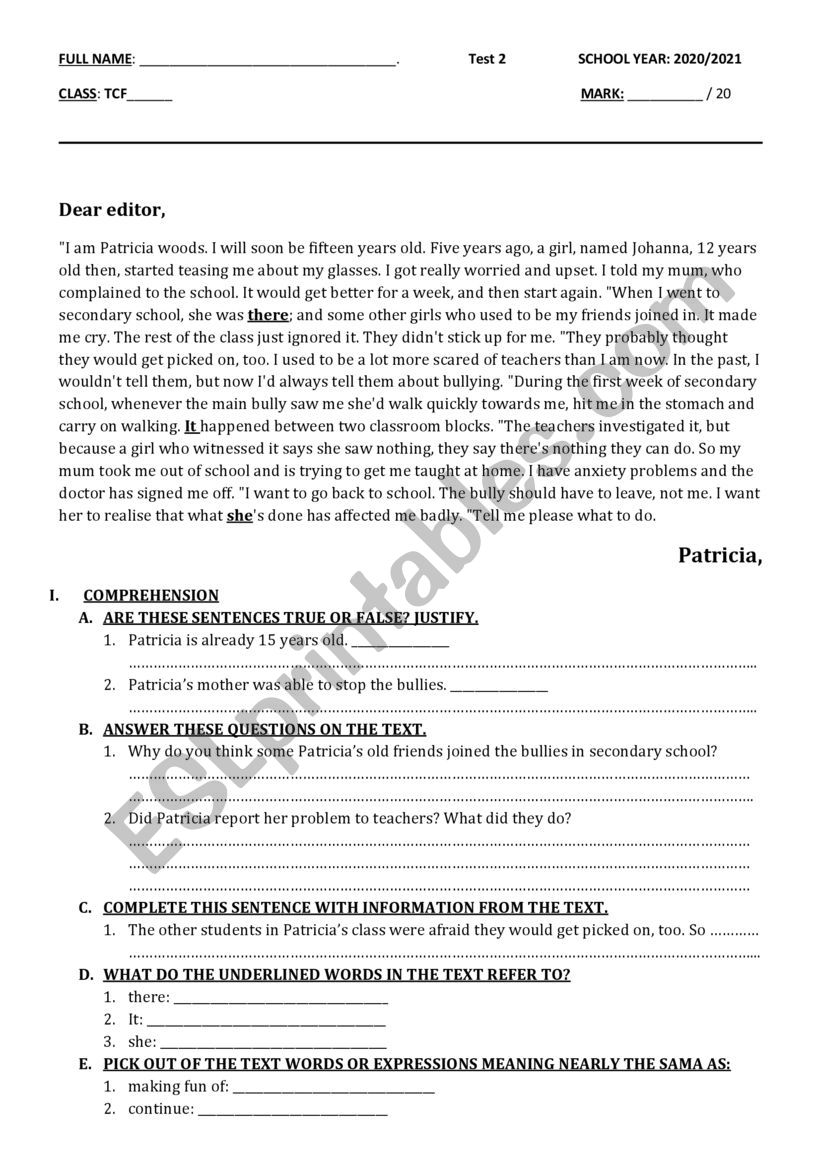 GLOBAL TEST worksheet