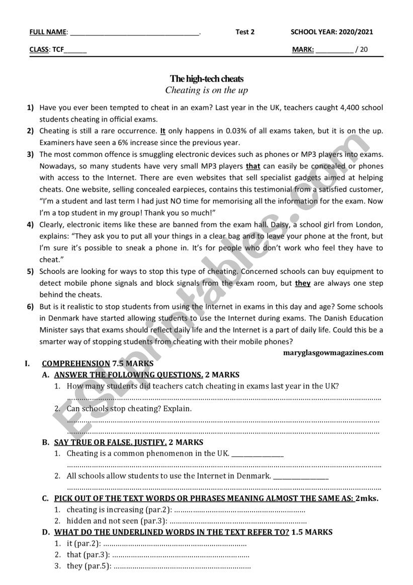 GLOBAL TEST worksheet