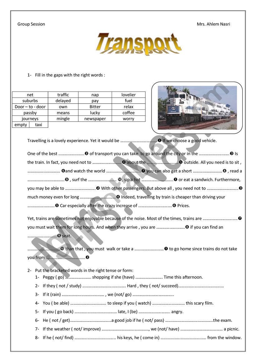 transport+ conditional type 1 worksheet