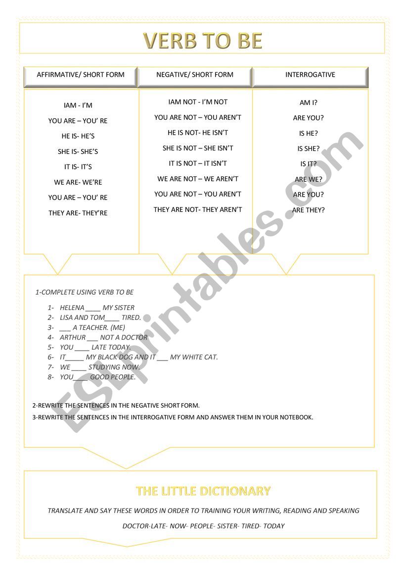 VERB TO BE  worksheet