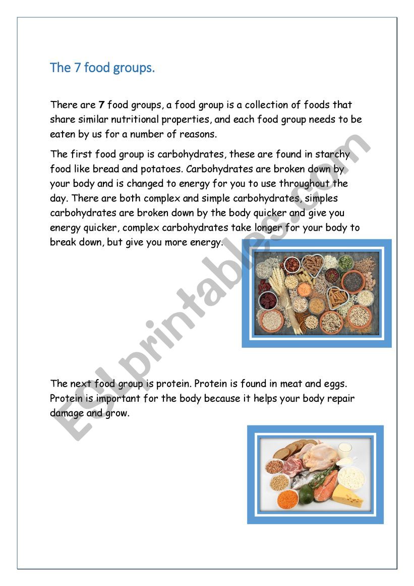7 food groups worksheet