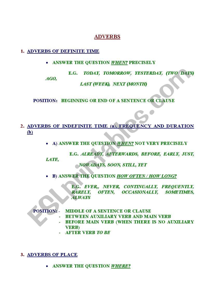 Adverbs worksheet