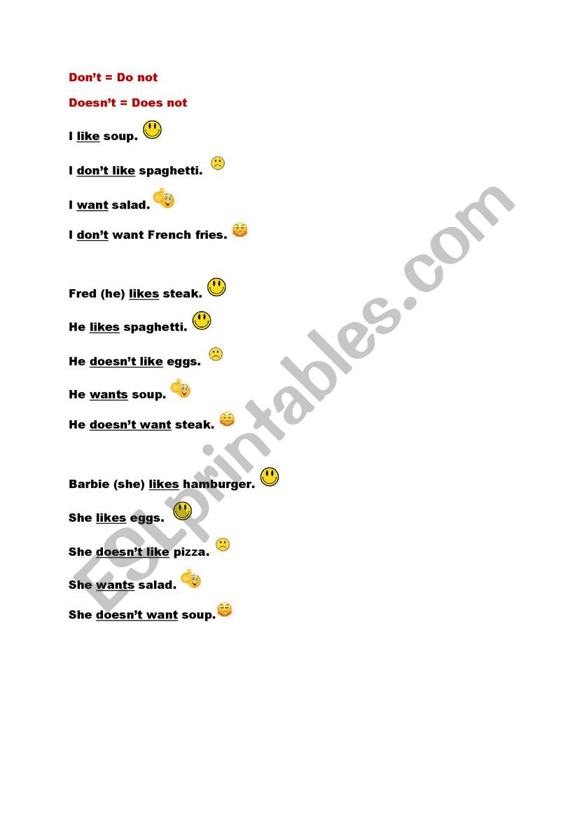 Things to eat worksheet