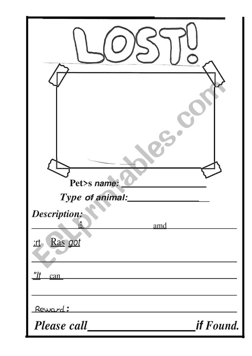 I lost my pet worksheet