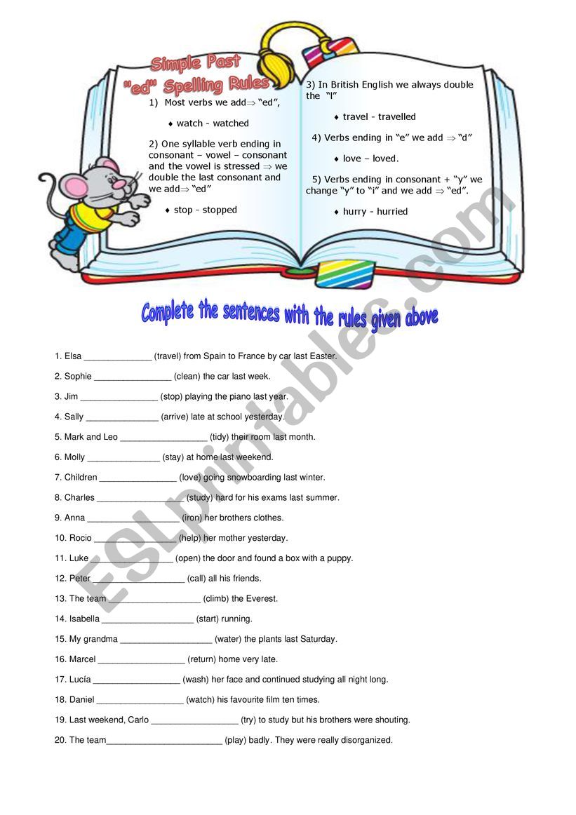 Past simple rules 1 worksheet