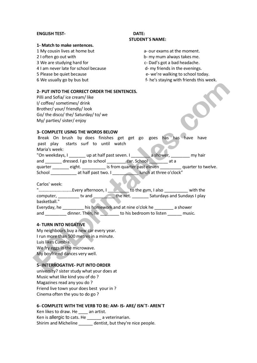 ENGLISH TEST worksheet