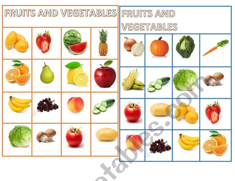 Fruits and vegetables bingo  worksheet