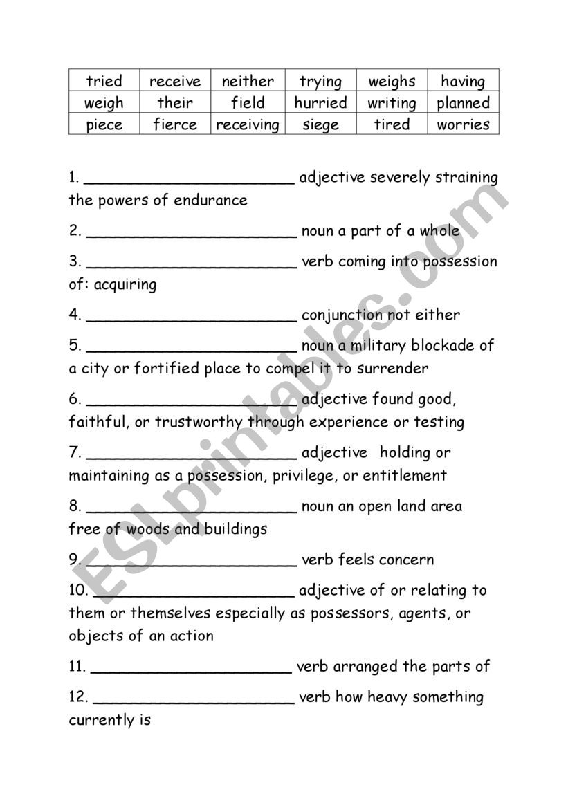 Grade Five Spelling Definitions Week 19