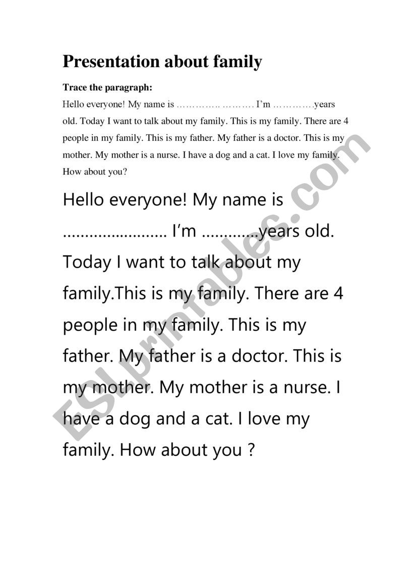Talk about family worksheet