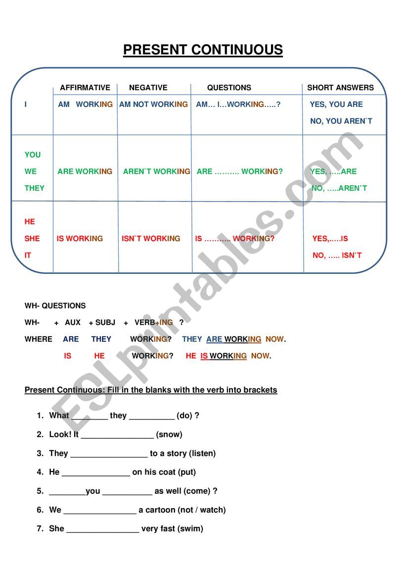 Present Continuous worksheet