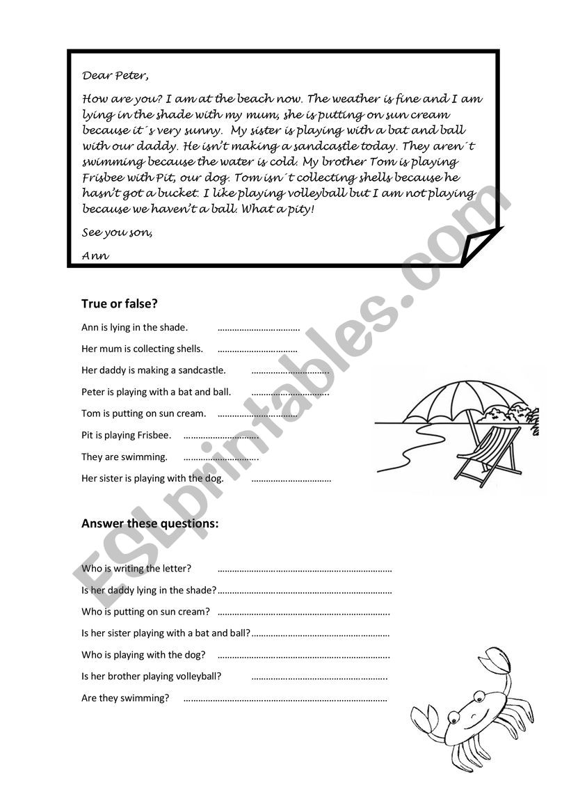 Dear Peter... worksheet