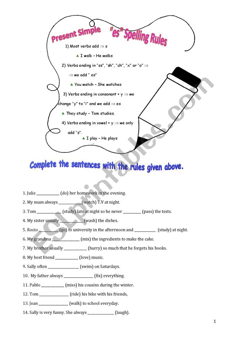 Present Simple Rules 2 worksheet