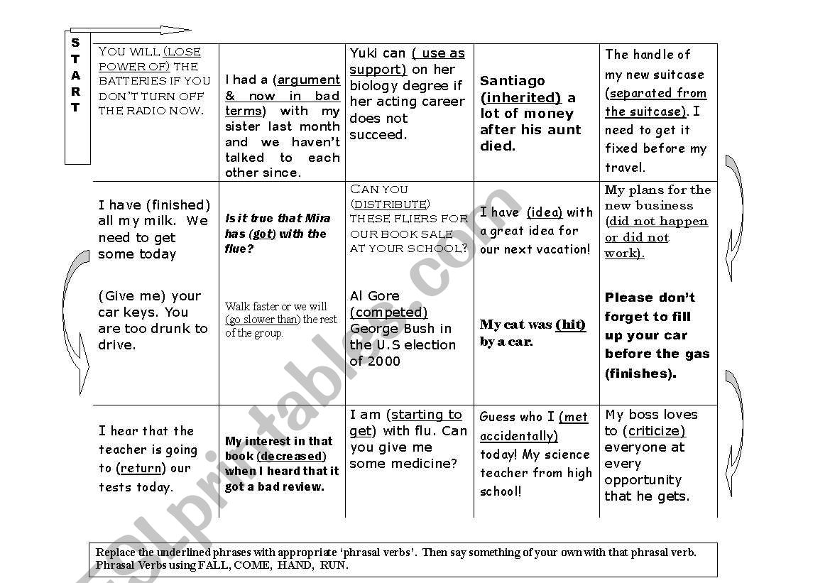 phrasal verb game worksheet