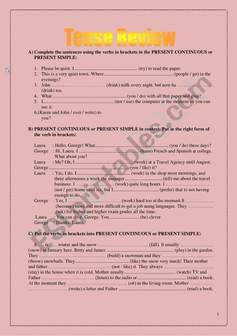 Tense Review worksheet