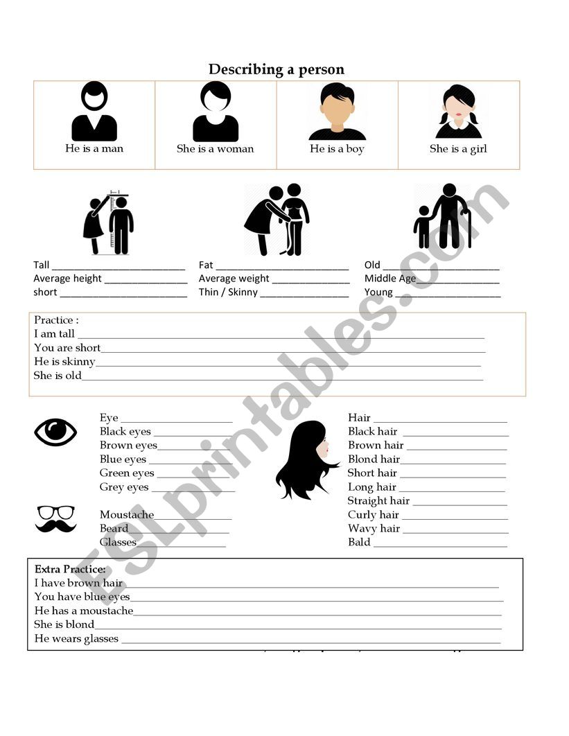 Describing a person worksheet