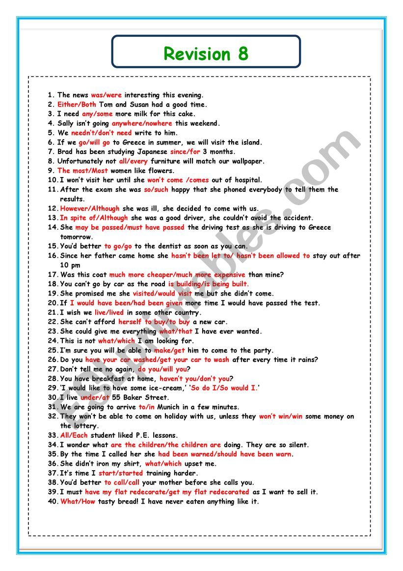 Revision 8 worksheet