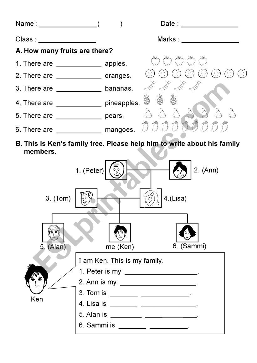 Numbers and relatives worksheet