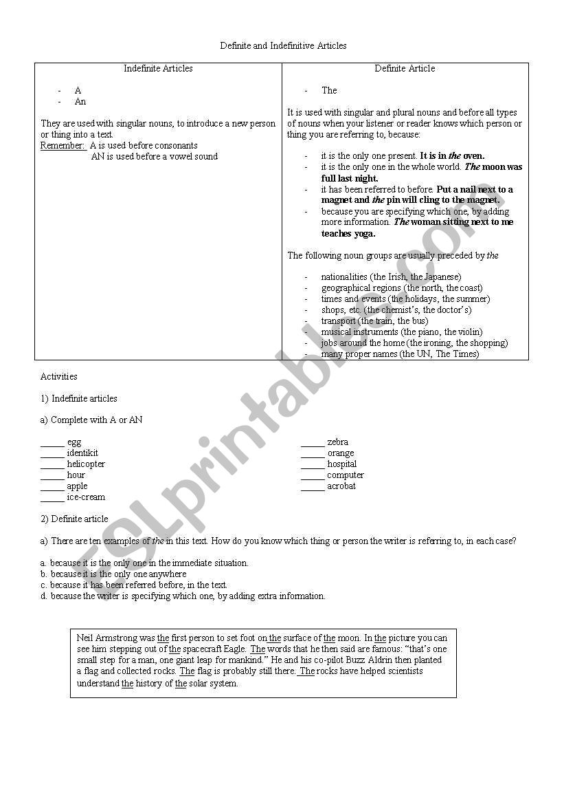 definite and indefinite articles