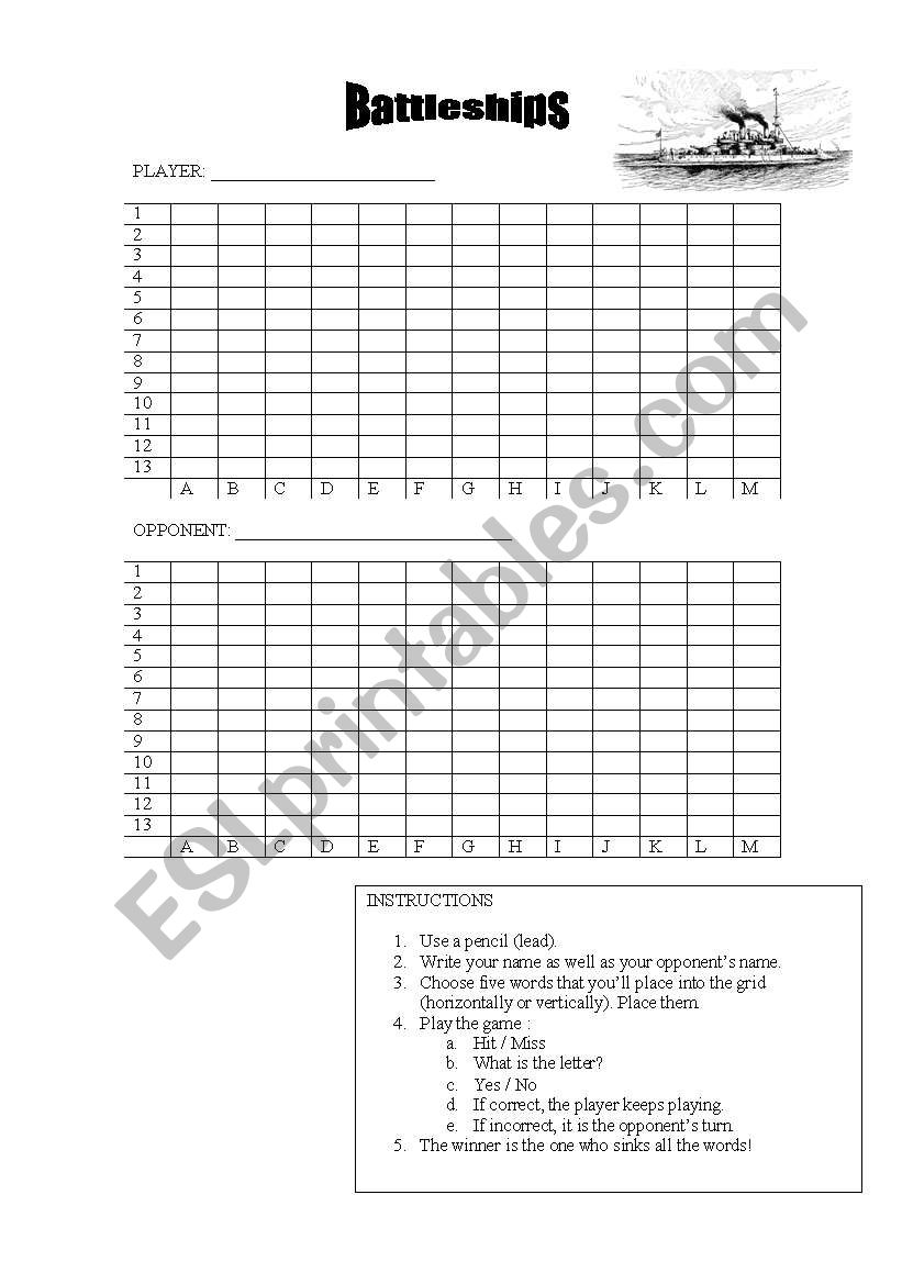 Battleships Vocabulary Activity