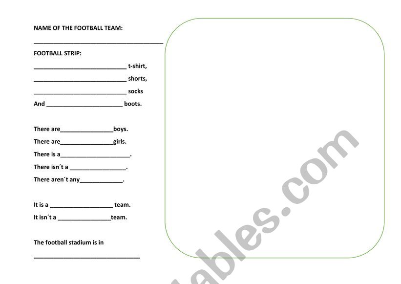 Describe your football team worksheet