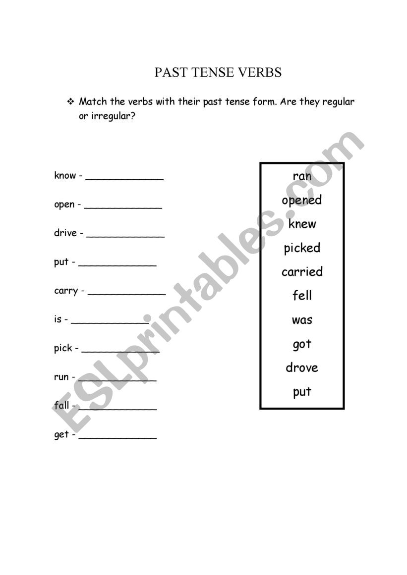 Past Tense Verbs worksheet