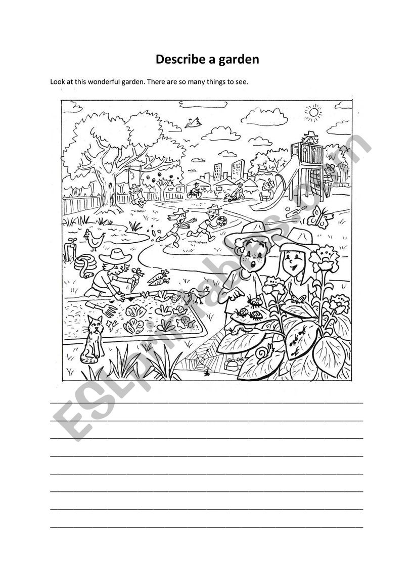 Describe a garden  worksheet