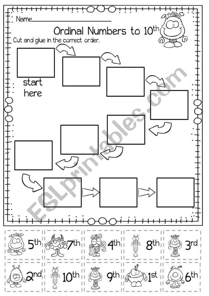 Ordinal Number to 10th worksheet