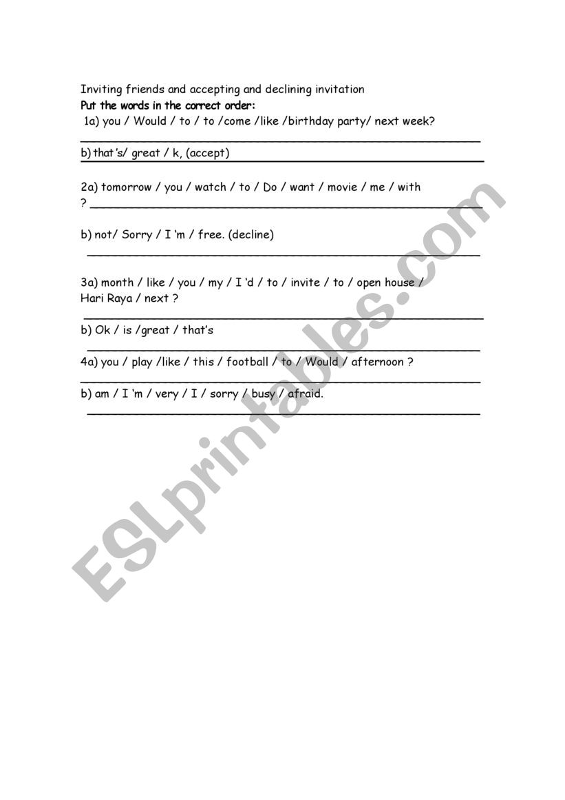 making invitations worksheet