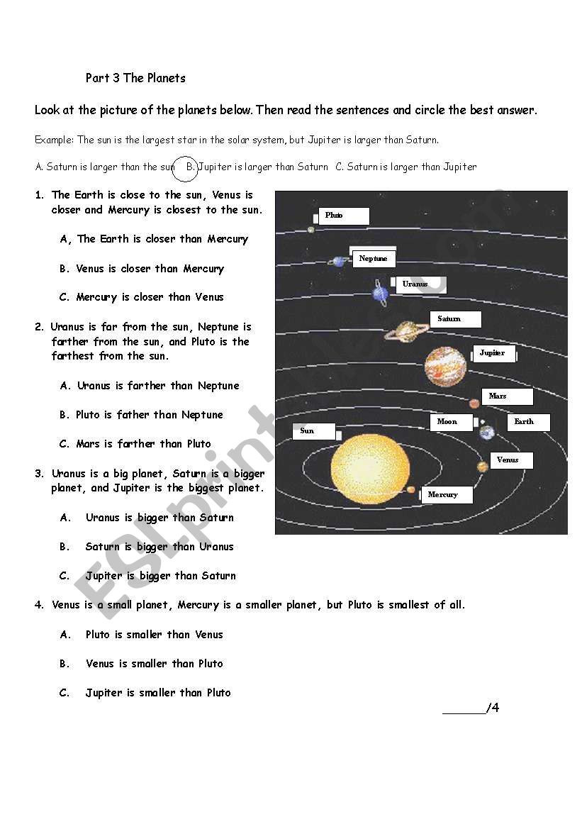 Reading Quiz part 3: the planets