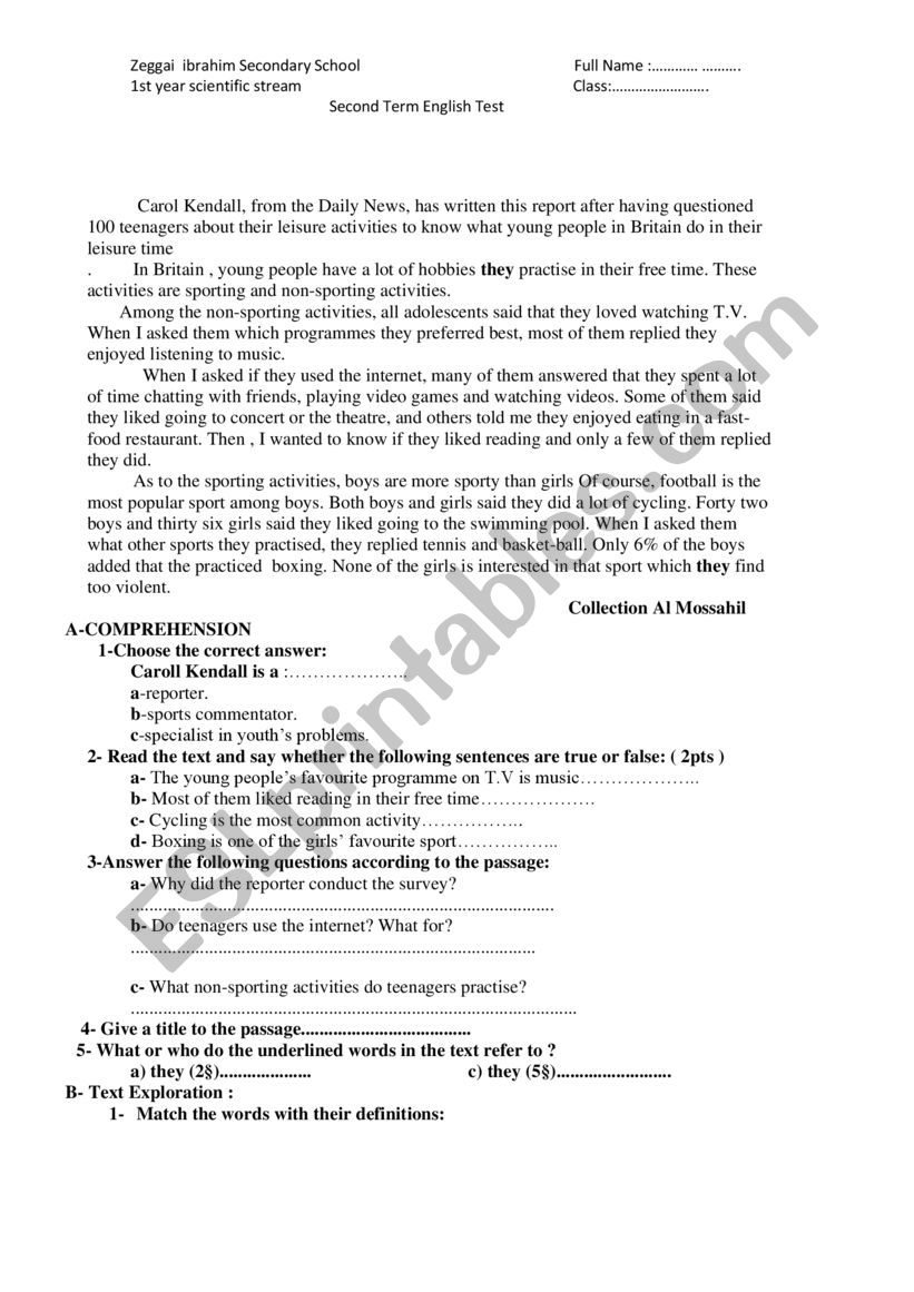 report worksheet