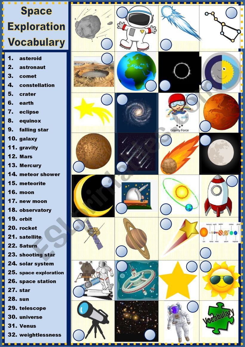 Topical Vocabulary - Space Exploration - Matching ex + KEY