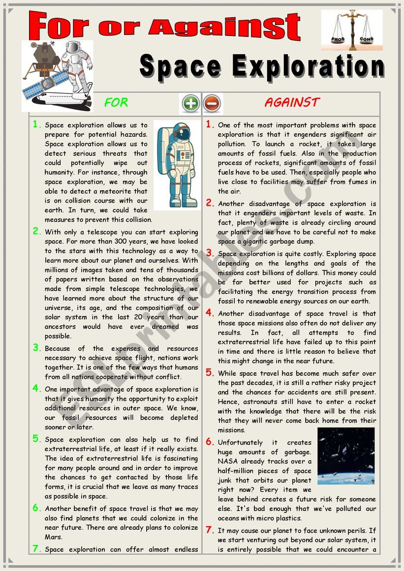 essay for and against space exploration